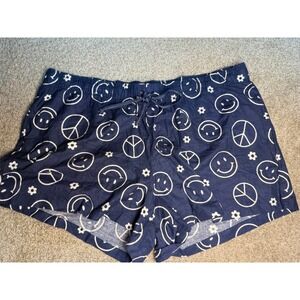 Jenni Intimates Womens XXL Pajama Shorts Navy Blue Smiley Peace Daisy Cotton